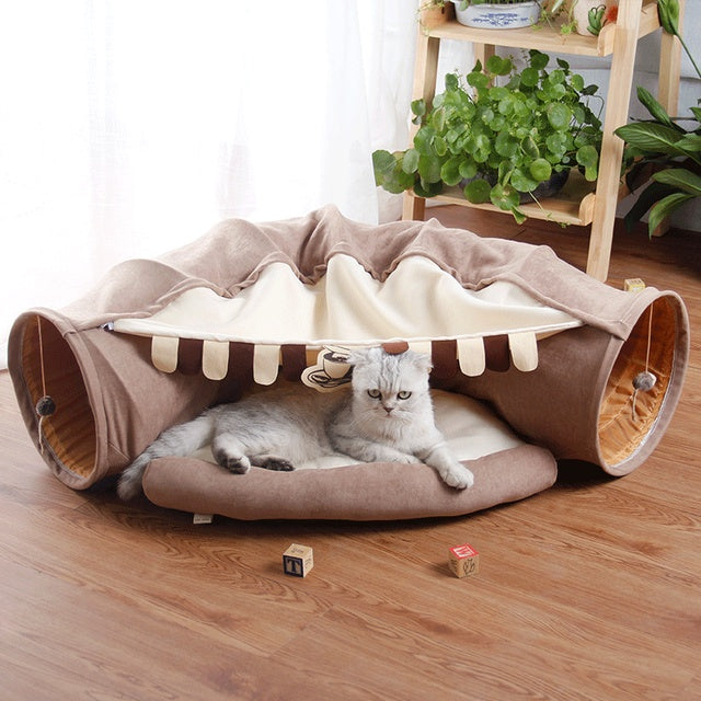 Collapsible Cat Tunnel Bed – Hide, Pounce, Nap in Style
