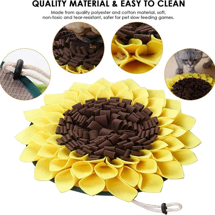 Non Slip Dog Sniffing Snuffle Mat Washable Sunflower Slow Feeding Food Pet Nosework Training Treat