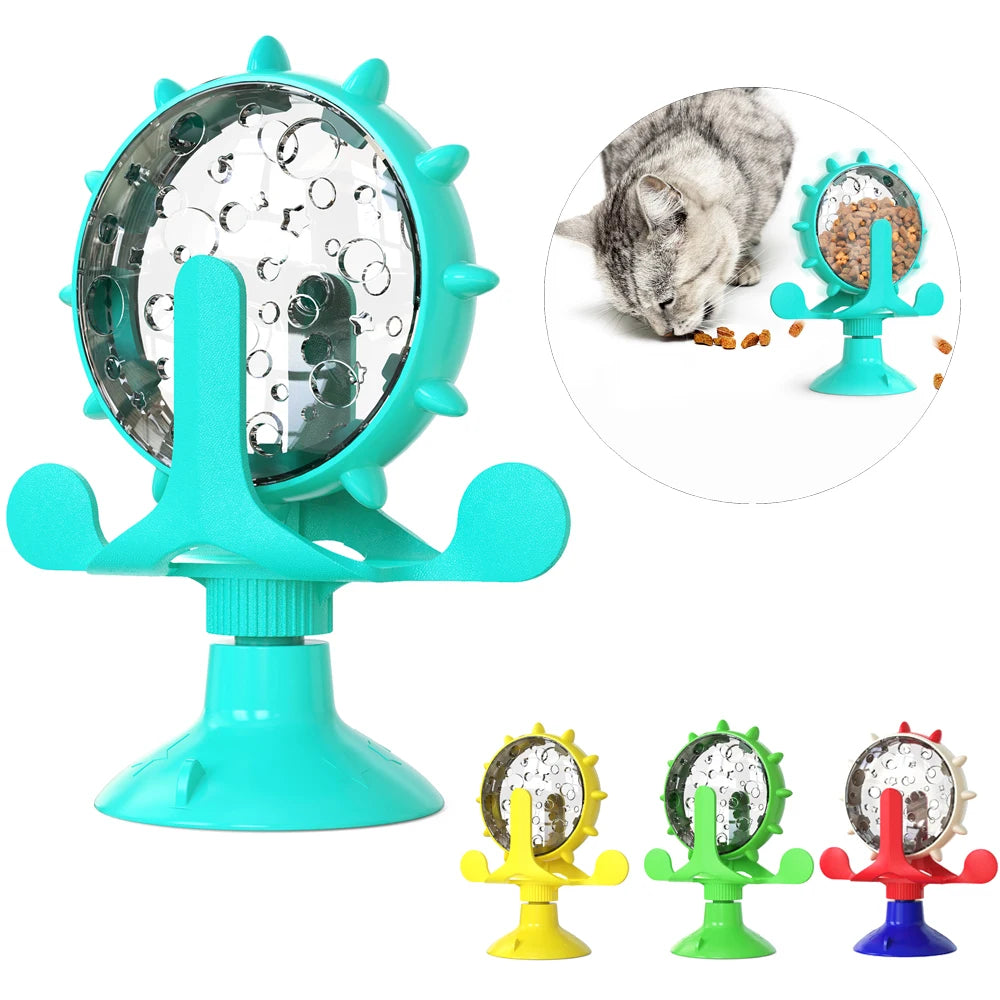 Cat Toy Treat Dispenser With Bell Funny Rotatable Wheel Slow Feeder Kitten Puppy Interactive Toys For Small Dogs Pet Accessories