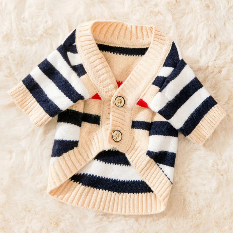 Winter Dog Clothes Soft Puppy Kitten High Striped Cardigan Warm Knitted Sweater Clothing for Pet Dogs Cat