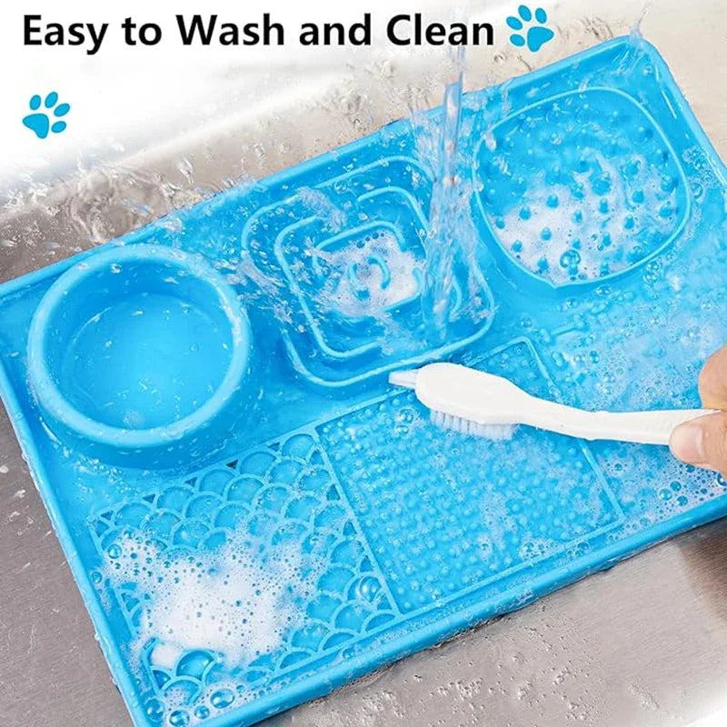 6 Partitions Pet Licking Mat Silicone Dog Slow Feeding Bowl for Dry and Wet Foods Strong Suction Cups Cat Placemat Puppy Feeder