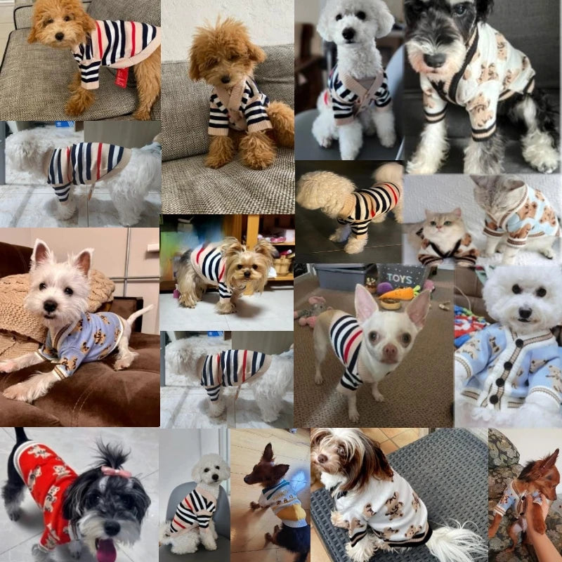 Winter Dog Clothes Soft Puppy Kitten High Striped Cardigan Warm Knitted Sweater Clothing for Pet Dogs Cat