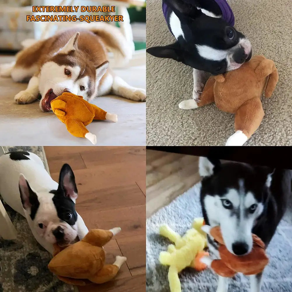 Pet Dog Roast Chicken Plush Squeaky Stuffed Toys Chew Toy Teeth Cleaning Toy