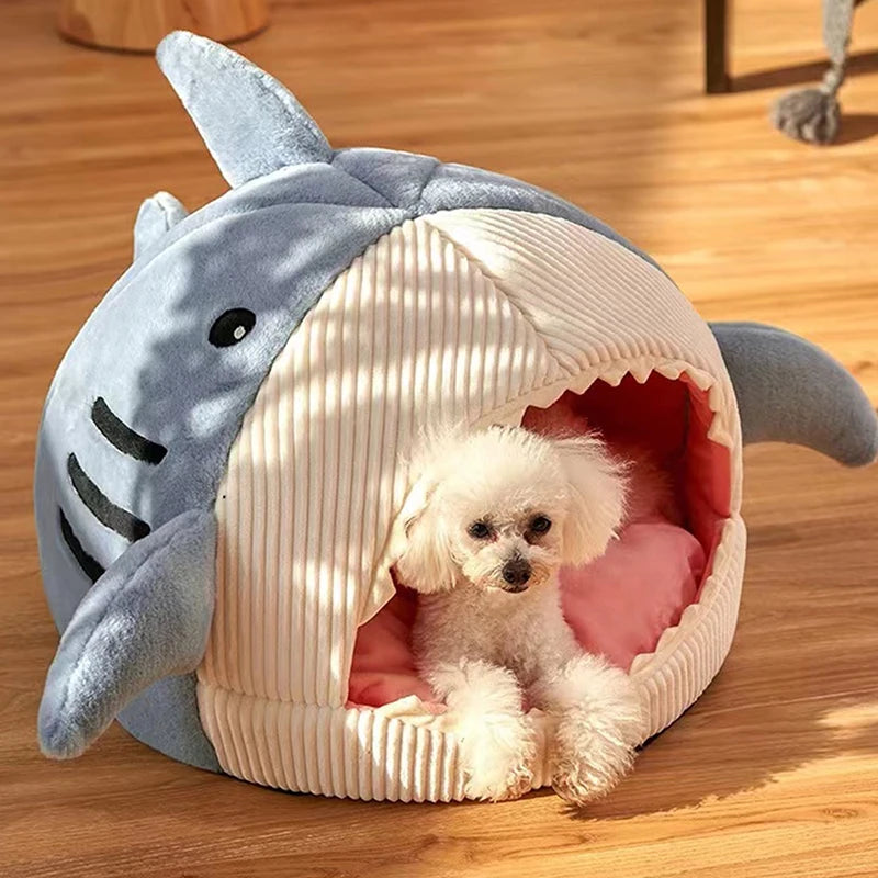 Warm Cat Beds Cartoon Shark Pet Cave Beds Sweet Kittens Basket Cushion Cat Pillow Mat Tent Puppy Nest Cave