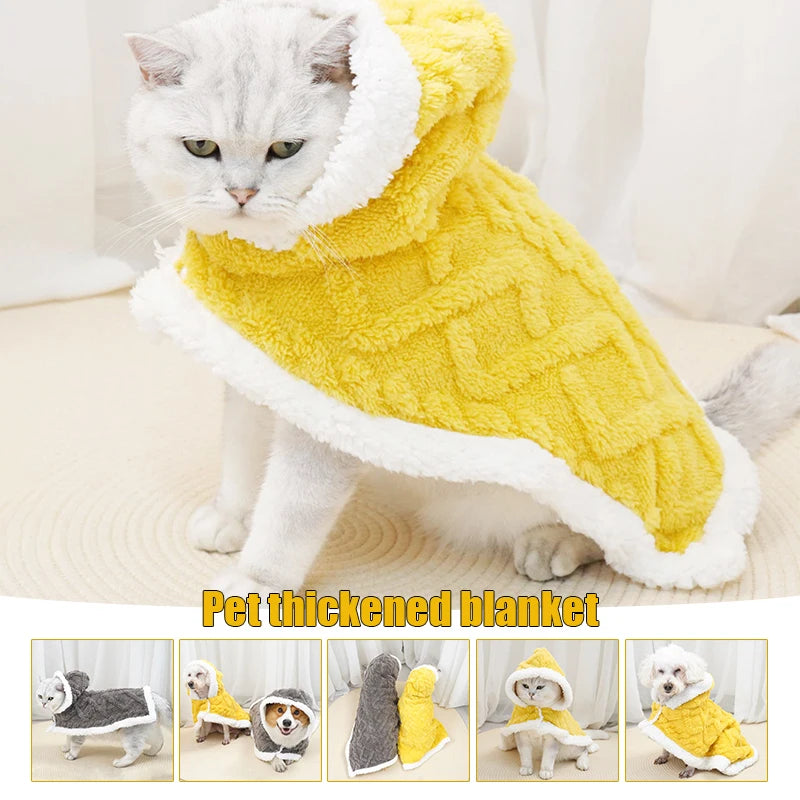 Winter Autumn Pet Flannel Shawl Blanket Dog Cat Warm Thicken Cloak Sweater Hoodie Puppy Sleeping Blanket Pet Coat