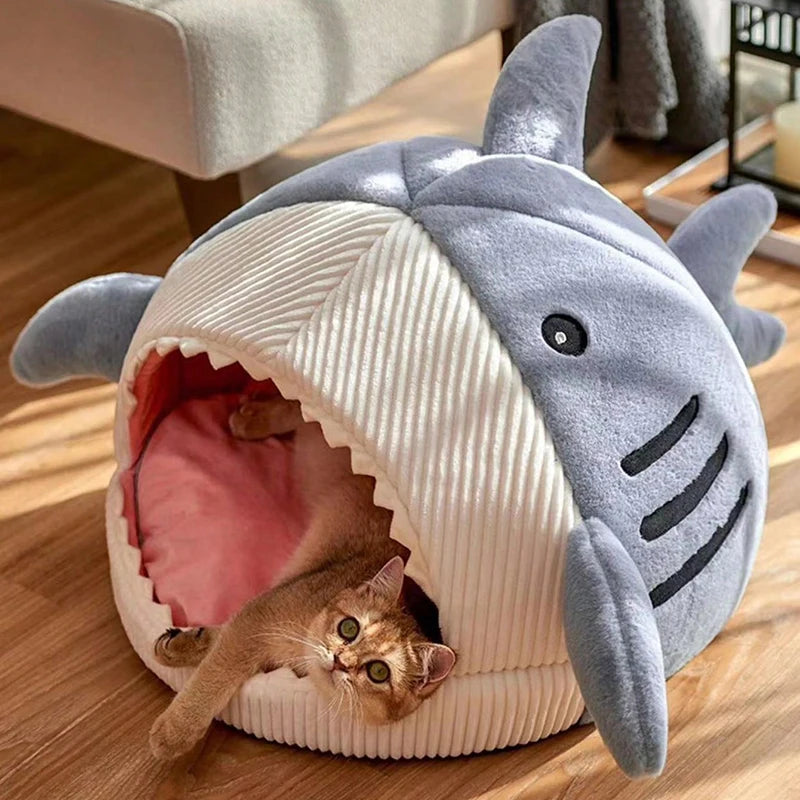 Warm Cat Beds Cartoon Shark Pet Cave Beds Sweet Kittens Basket Cushion Cat Pillow Mat Tent Puppy Nest Cave