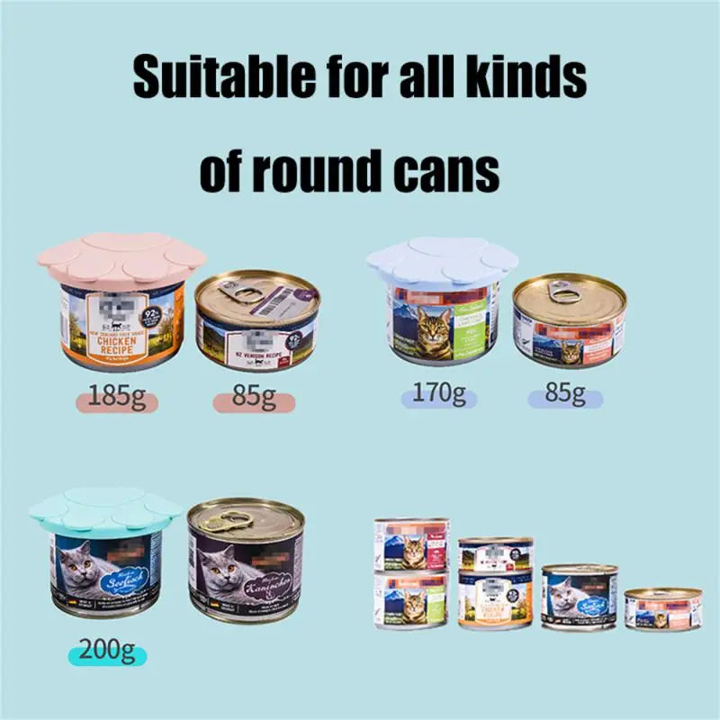 Portable Silicone Dog Cat Canned Lid 3-Ring Food Sealer Spoon Pet Food Cover Storage Fresh-keeping Lids Bowl Dog Accessories