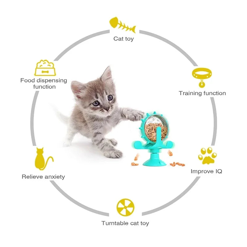 Cat Toy Treat Dispenser With Bell Funny Rotatable Wheel Slow Feeder Kitten Puppy Interactive Toys For Small Dogs Pet Accessories