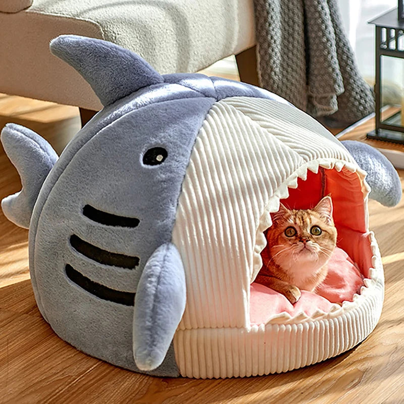 Warm Cat Beds Cartoon Shark Pet Cave Beds Sweet Kittens Basket Cushion Cat Pillow Mat Tent Puppy Nest Cave