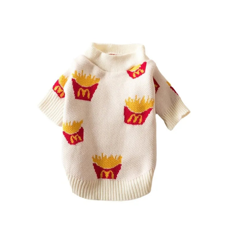 Soft Cotton Sweater for Pets, Small Dog Clothing, Cute French Fries Printed, Jacket for Cats and Animals