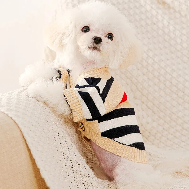 Winter Dog Clothes Soft Puppy Kitten High Striped Cardigan Warm Knitted Sweater Clothing for Pet Dogs Cat