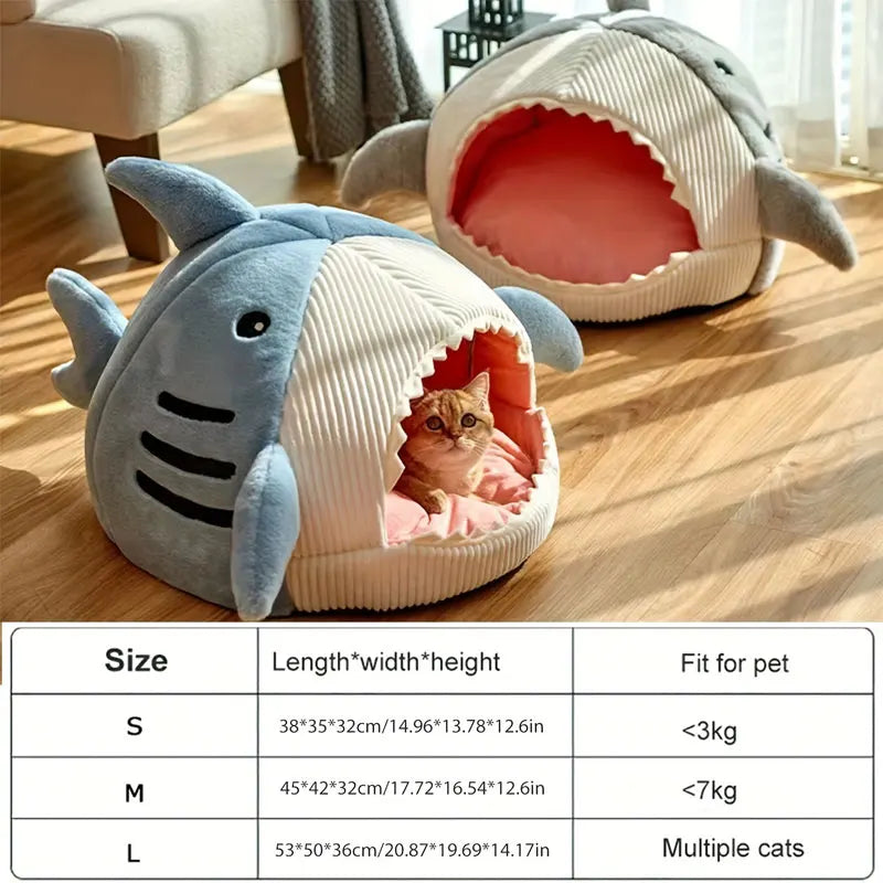 Warm Cat Beds Cartoon Shark Pet Cave Beds Sweet Kittens Basket Cushion Cat Pillow Mat Tent Puppy Nest Cave