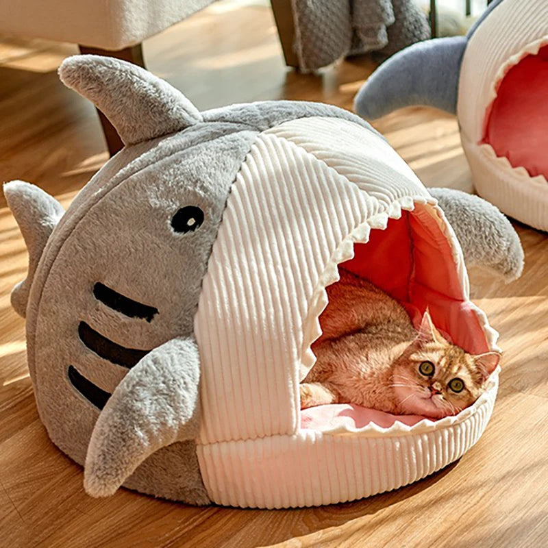 Warm Cat Beds Cartoon Shark Pet Cave Beds Sweet Kittens Basket Cushion Cat Pillow Mat Tent Puppy Nest Cave