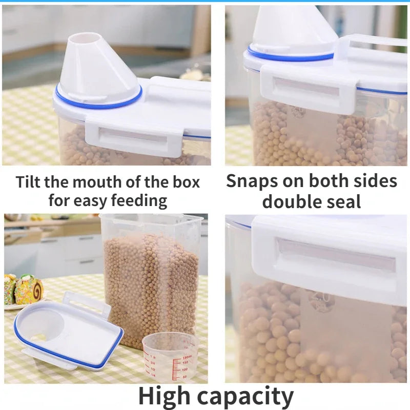 Dog Cat Food Pail Plastic Storage Tank with Measuring Cup Container 1.5kg/2kg