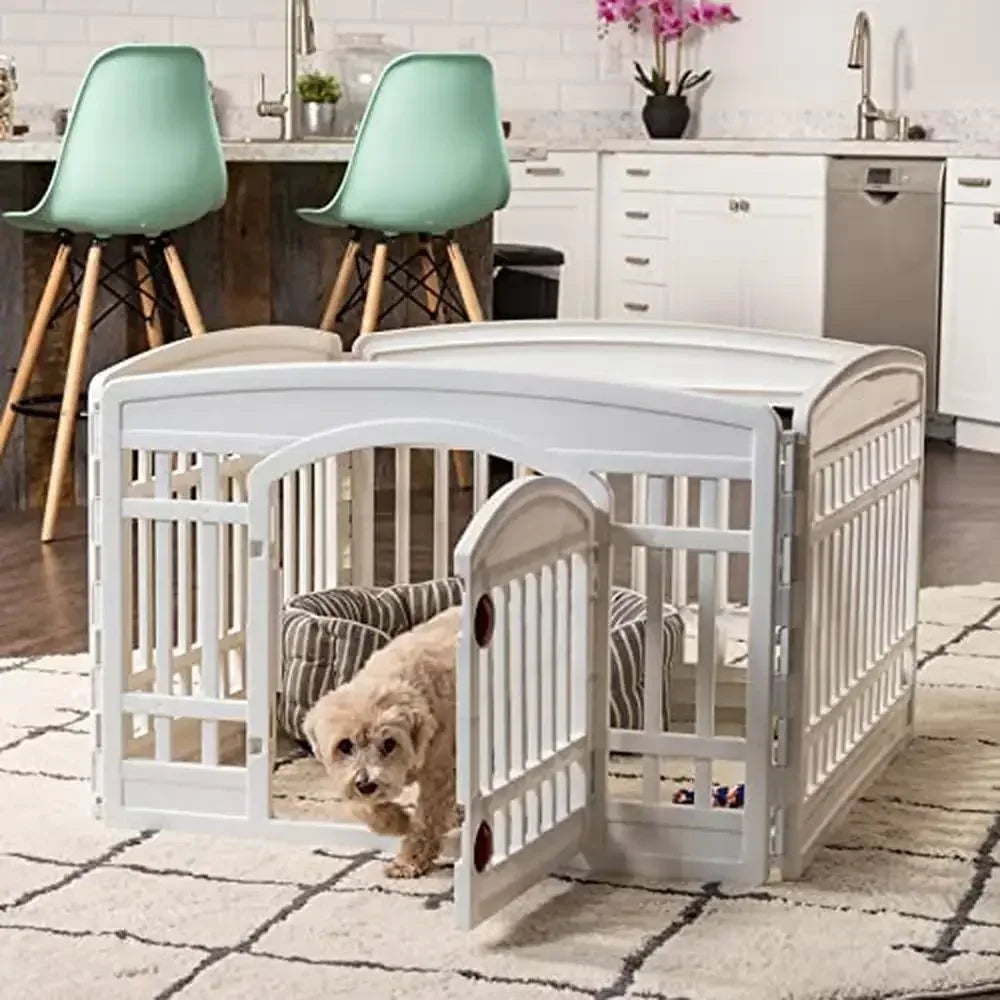 4-Panel USA Dog Playpen Indoor/Outdoor Pet Fence with Door Portable Durable Puppy Pen White Customizable