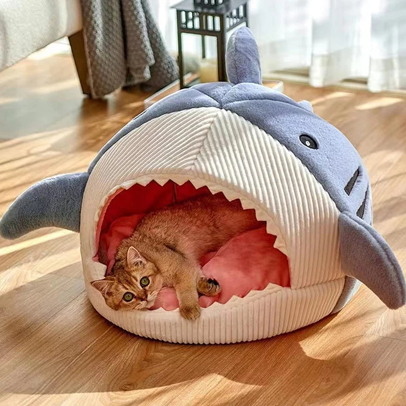 Warm Cat Beds Cartoon Shark Pet Cave Beds Sweet Kittens Basket Cushion Cat Pillow Mat Tent Puppy Nest Cave