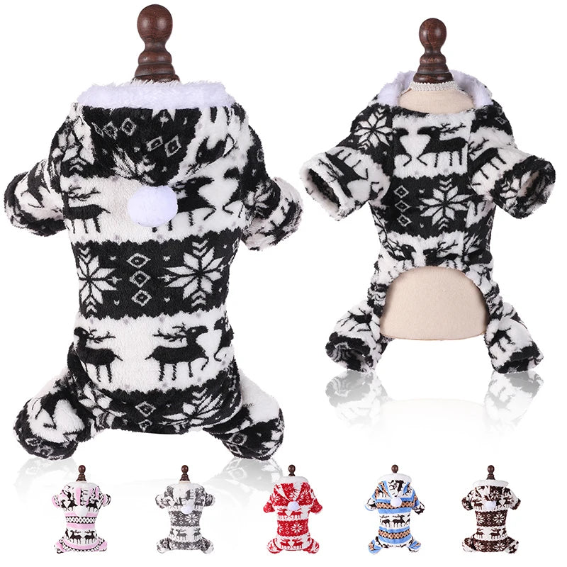 Winter Dog Christmas Jumpsuit Clothes Warm Plush Pet Pajamas for Small Medium Dogs Cats Overalls Puppy York Chihuahua Onesies