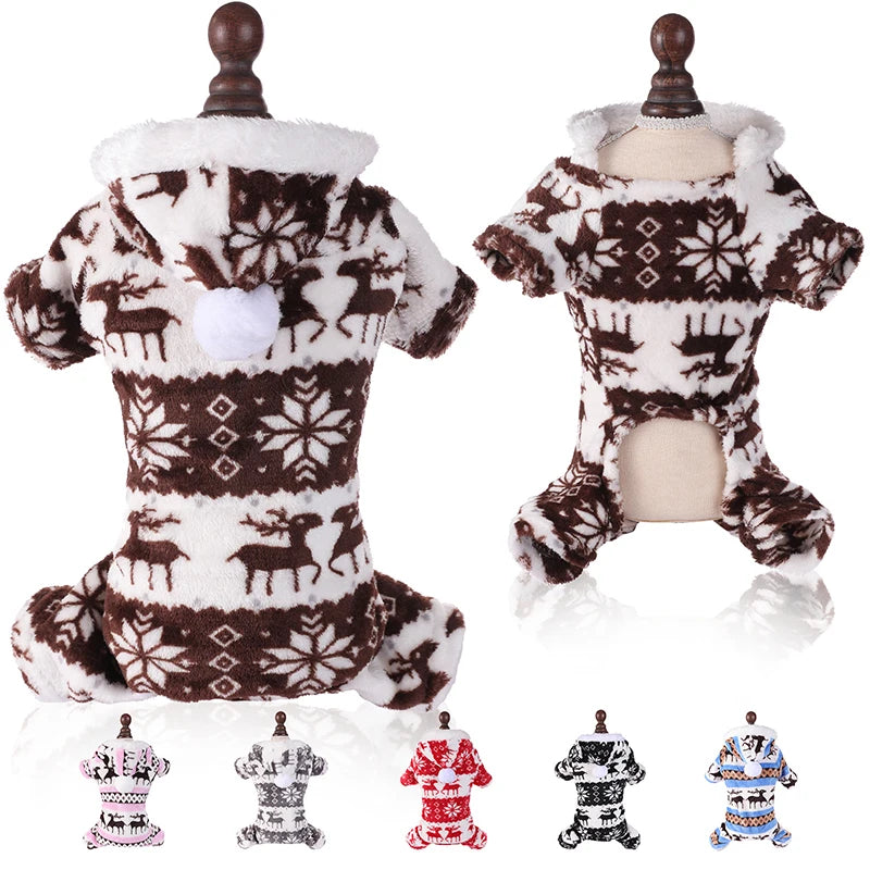 Winter Dog Christmas Jumpsuit Clothes Warm Plush Pet Pajamas for Small Medium Dogs Cats Overalls Puppy York Chihuahua Onesies