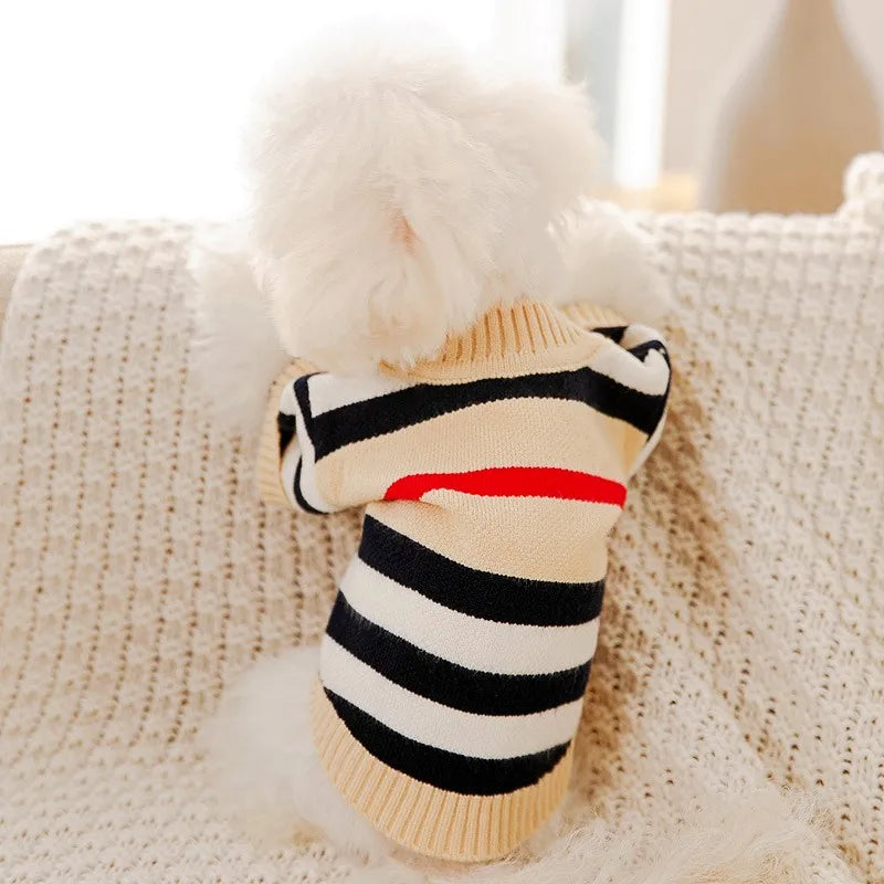 Winter Dog Clothes Soft Puppy Kitten High Striped Cardigan Warm Knitted Sweater Clothing for Pet Dogs Cat