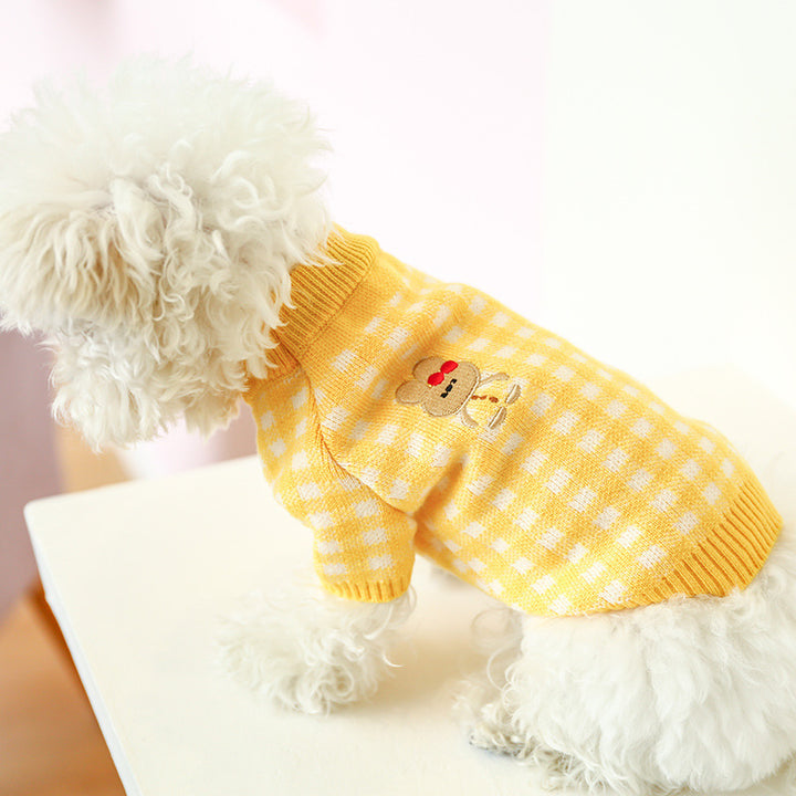 Chic Red Checkered Knit Sweater for Stylish Pets