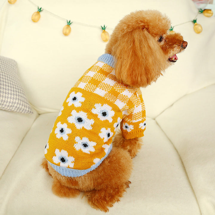 Chic Red Checkered Knit Sweater for Stylish Pets