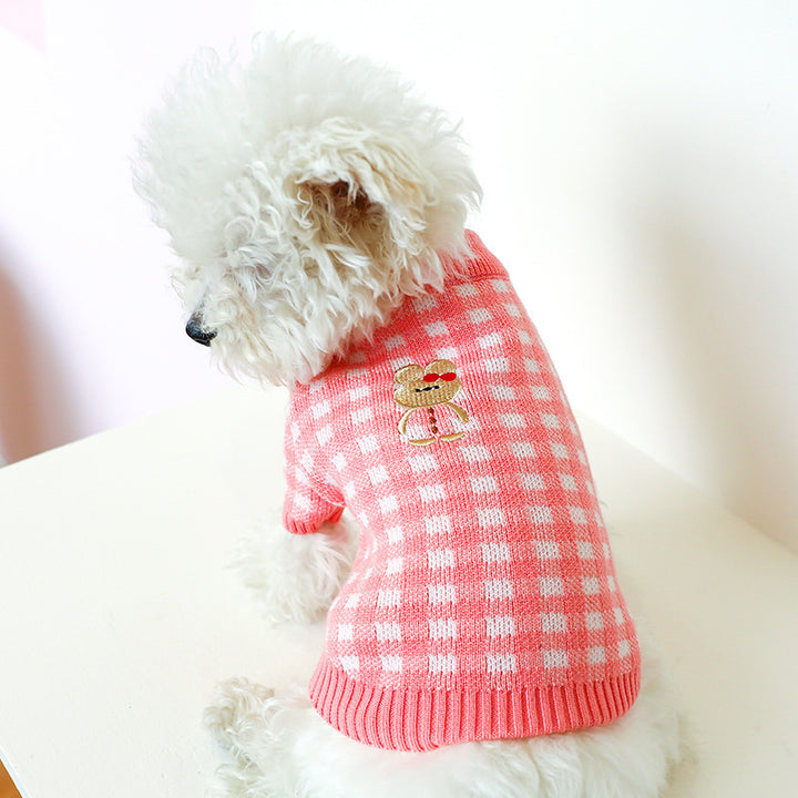 Chic Red Checkered Knit Sweater for Stylish Pets